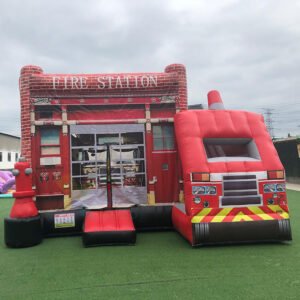 Giant Fire Truck Inflatable Bounce House with Slide