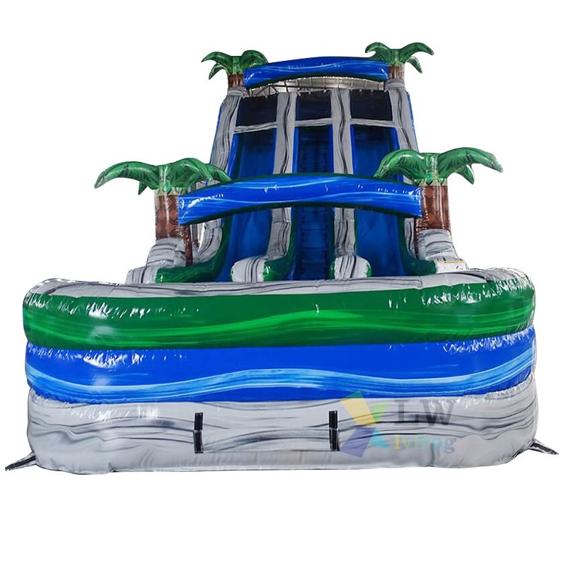 Outdoor Commercial Giant Waterslides with Pool (Marble Green & Grey)
